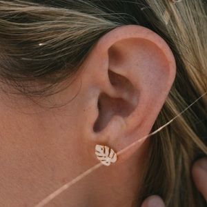 Misha Hawaii Gold Stud Monstera Earrings New